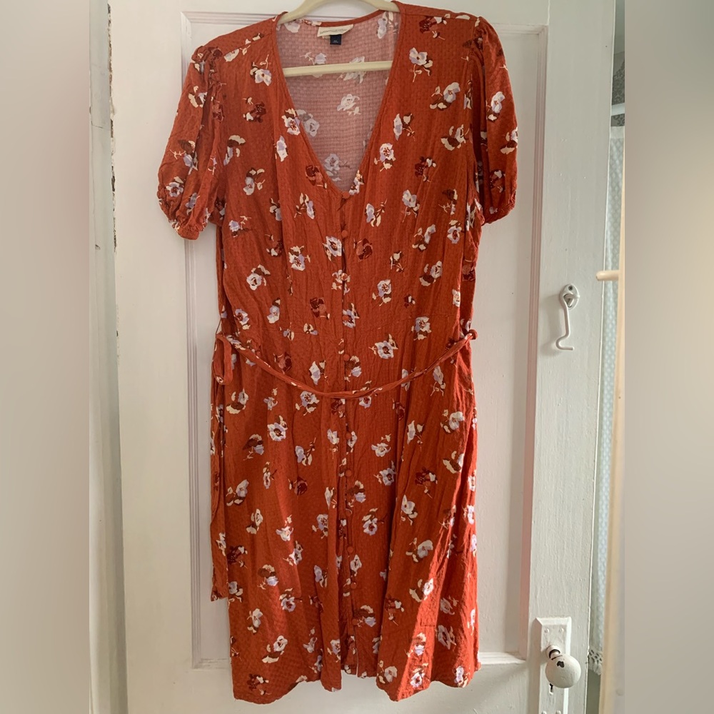 Universal Thread Button Down Short Sleeve Orange Floral Dress